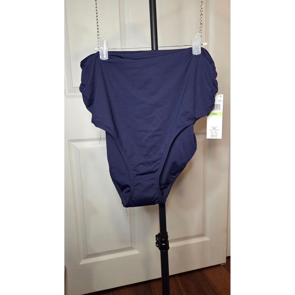 Anne Cole Navy Blue Ruched Convertible 3-Way Bikini Bottoms 18W NEW